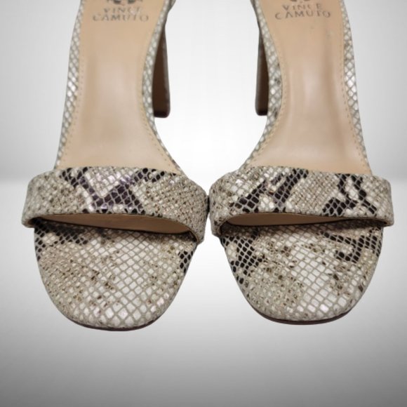Vince Camuto BENDIVA Leather SNAKE PRINT Block Heel OPEN TOE Sandals Size: 7.5 - Picture 5 of 11